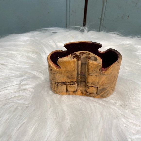 Vintage Richard Rothbard Signed Raw Burlwood Puzzle Box Felt Lined Incomplete - Picture 6 of 11